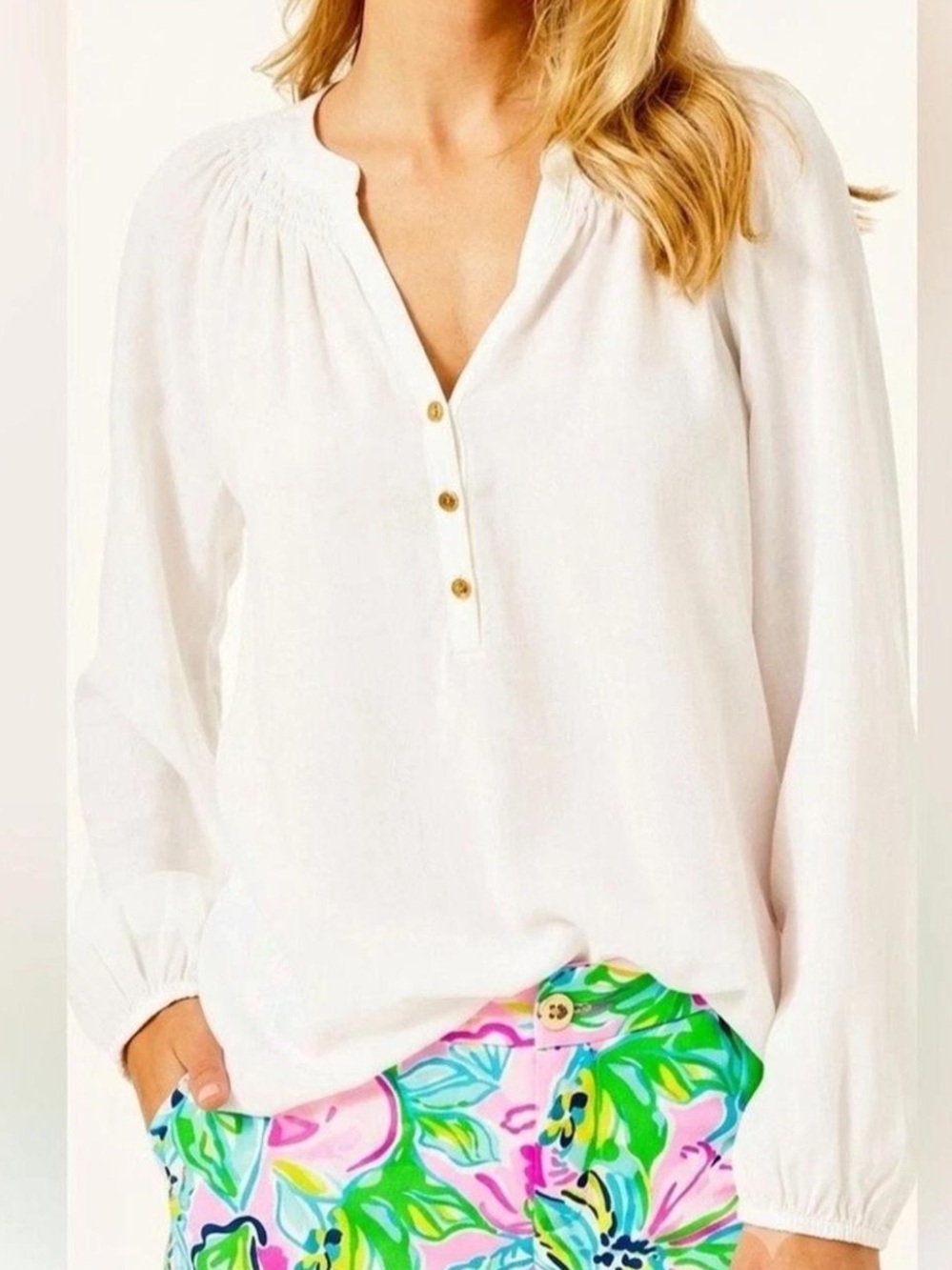 Lilly Pulitzer XXS Ivory Elsa Long Sleeve Silk Blouse